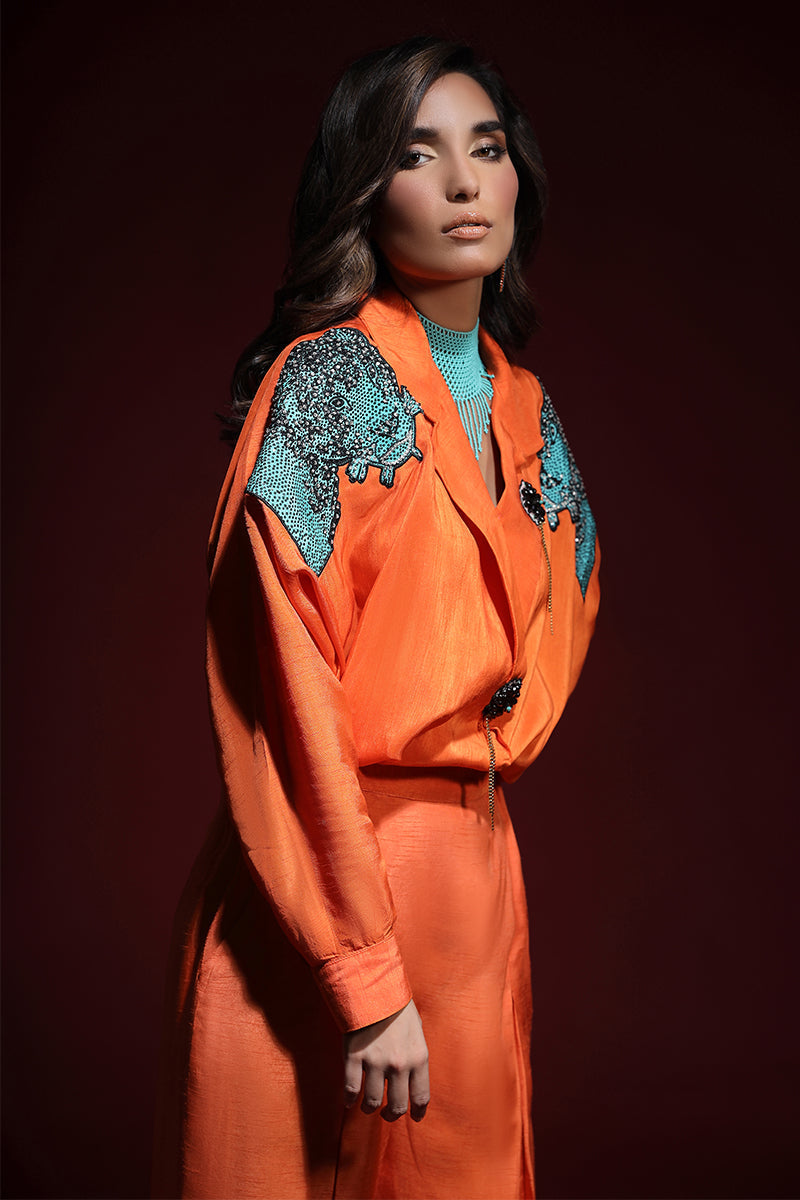 Wardha Saleem | Luxury Pret Fusion Wear | PANTHERA (ORANGE) CORD-SET (2PC) - House Of Anaya