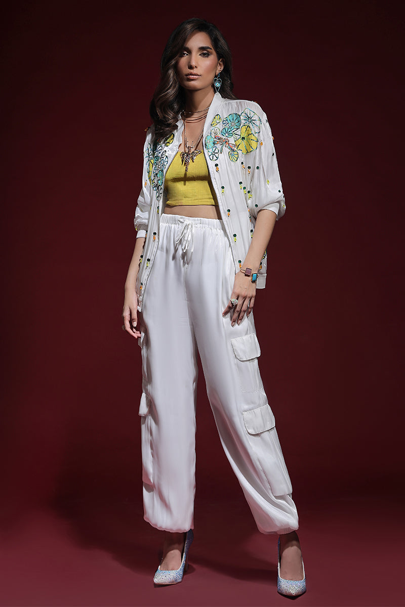 Wardha Saleem | Luxury Pret Fusion Wear | ZARA BOMBER JACKET WITH CARGO PANTS (2PC) - House Of Anaya