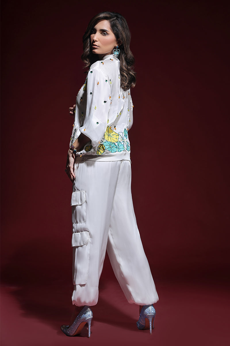 Wardha Saleem | Luxury Pret Fusion Wear | ZARA BOMBER JACKET WITH CARGO PANTS (2PC) - House Of Anaya