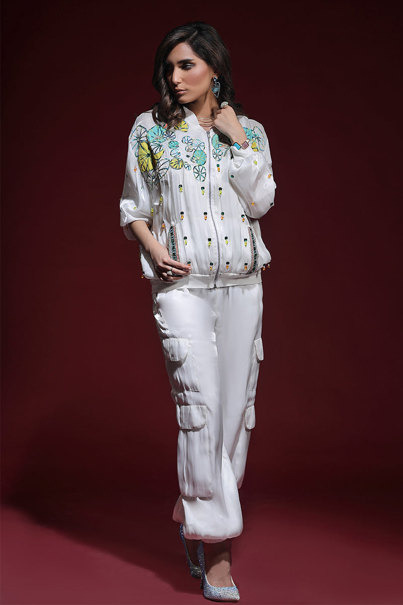 Wardha Saleem | Luxury Pret Fusion Wear | ZARA BOMBER JACKET WITH CARGO PANTS (2PC) - House Of Anaya