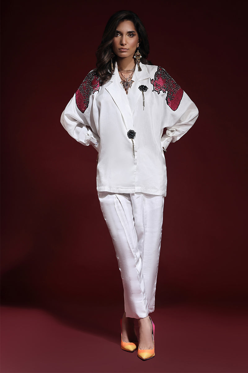 Wardha Saleem | Luxury Pret Fusion Wear | PANTHERA (WHITE) CORD-SET (2PC) - House Of Anaya