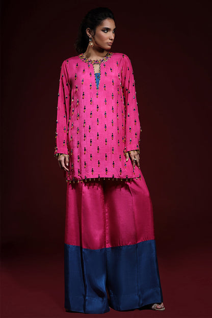 Wardha Saleem | Luxury Pret Fusion Wear | LUXURA (HOT PINK) CORD-SET (2PC) - House Of Anaya