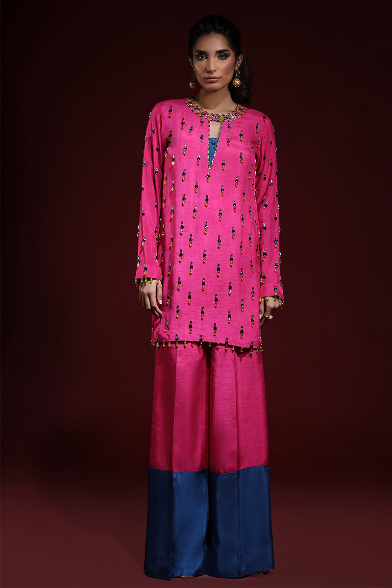 Wardha Saleem | Luxury Pret Fusion Wear | LUXURA (HOT PINK) CORD-SET (2PC) - House Of Anaya