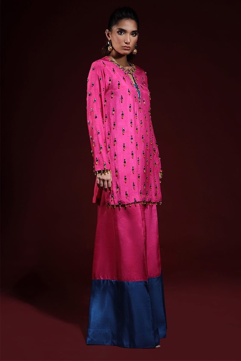 Wardha Saleem | Luxury Pret Fusion Wear | LUXURA (HOT PINK) CORD-SET (2PC) - House Of Anaya