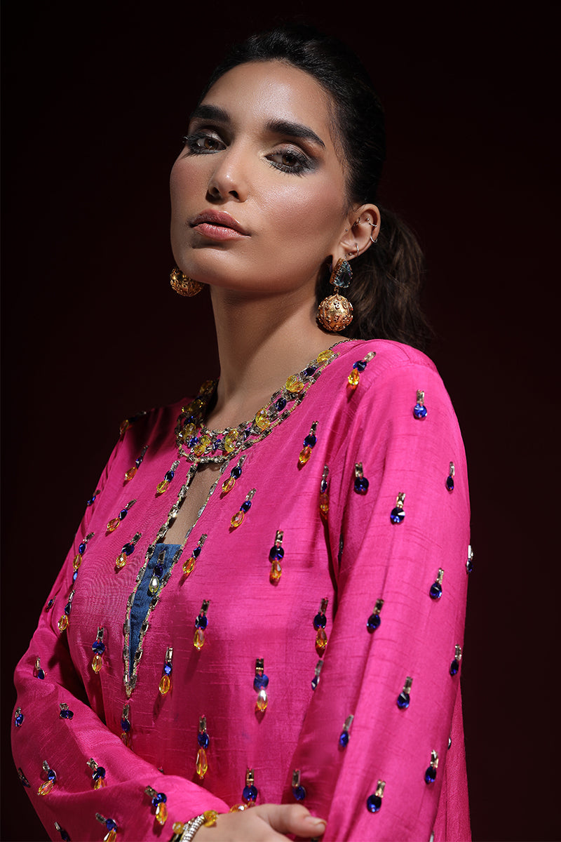 Wardha Saleem | Luxury Pret Fusion Wear | LUXURA (HOT PINK) CORD-SET (2PC) - House Of Anaya