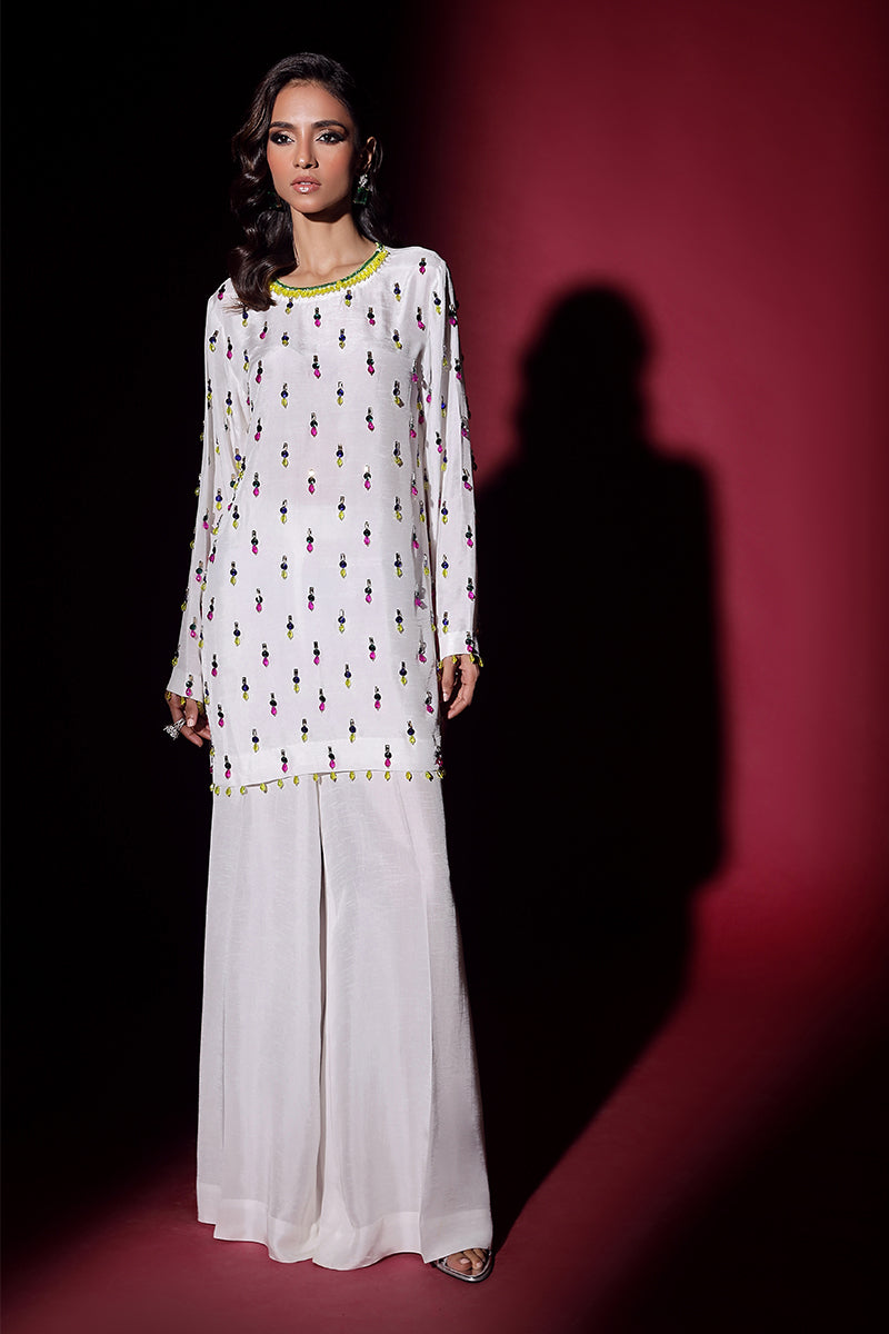 Wardha Saleem | Luxury Pret Fusion Wear | LUXURA (WHITE) CORD-SET (2PC) - House Of Anaya