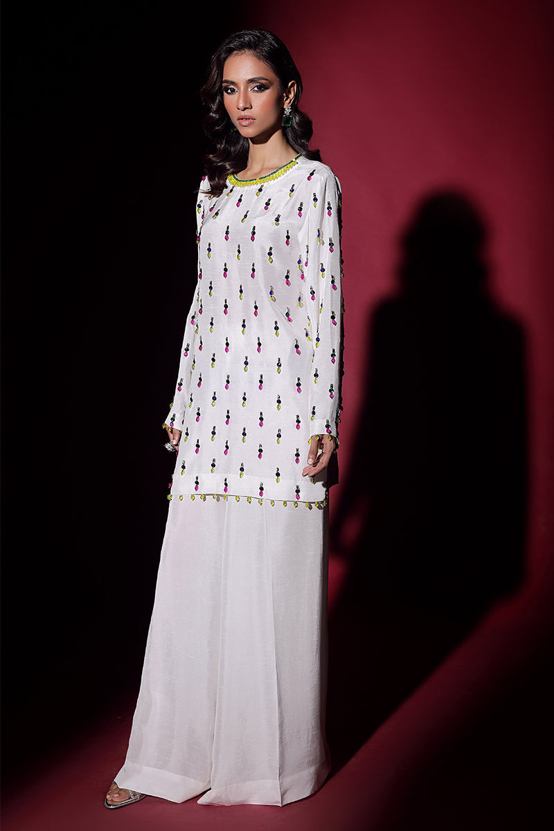Wardha Saleem | Luxury Pret Fusion Wear | LUXURA (WHITE) CORD-SET (2PC) - House Of Anaya
