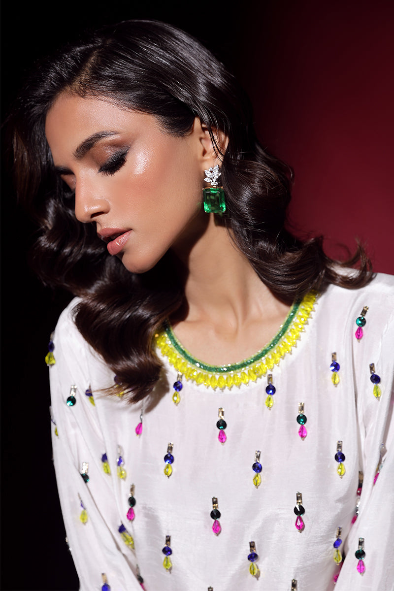 Wardha Saleem | Luxury Pret Fusion Wear | LUXURA (WHITE) CORD-SET (2PC) - House Of Anaya