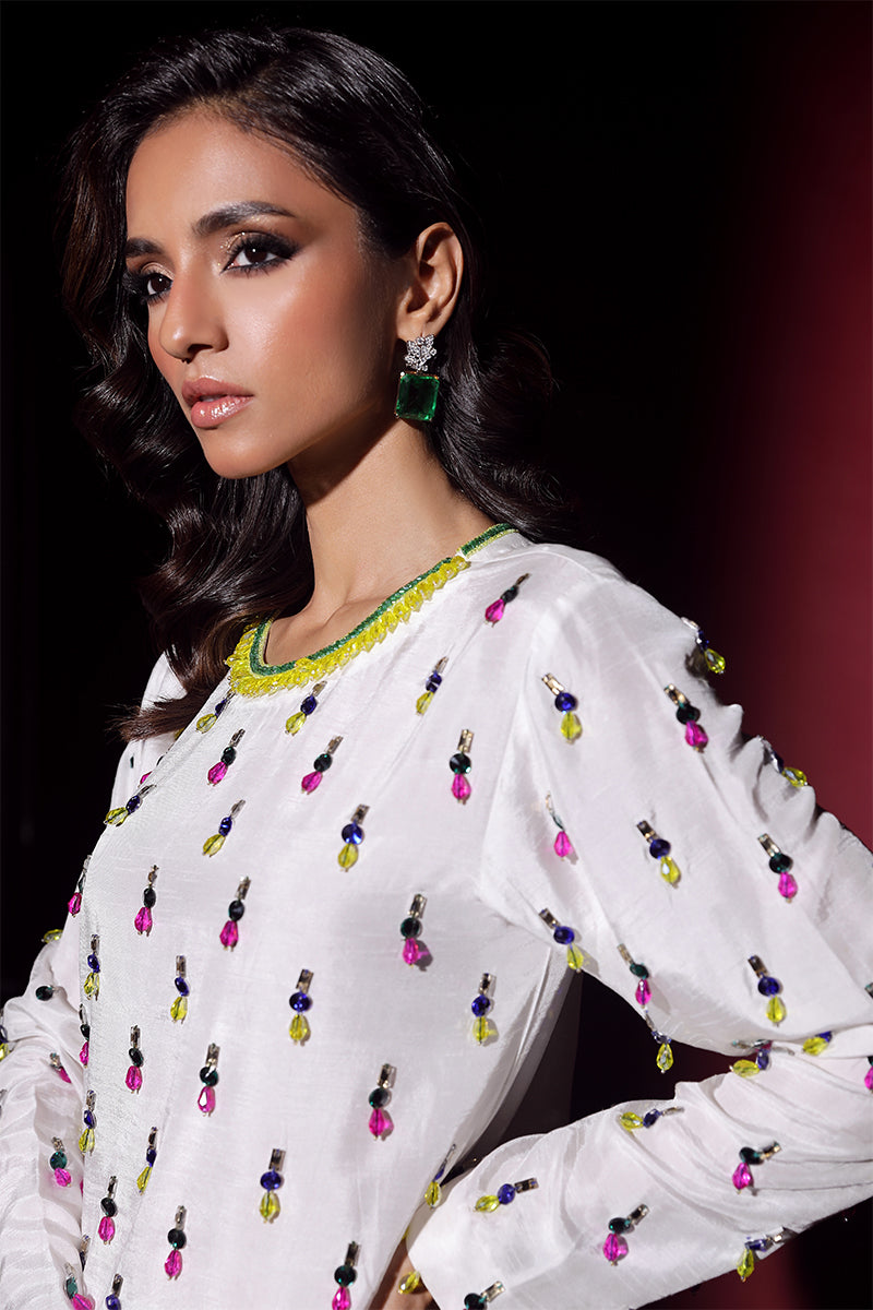 Wardha Saleem | Luxury Pret Fusion Wear | LUXURA (WHITE) CORD-SET (2PC) - House Of Anaya