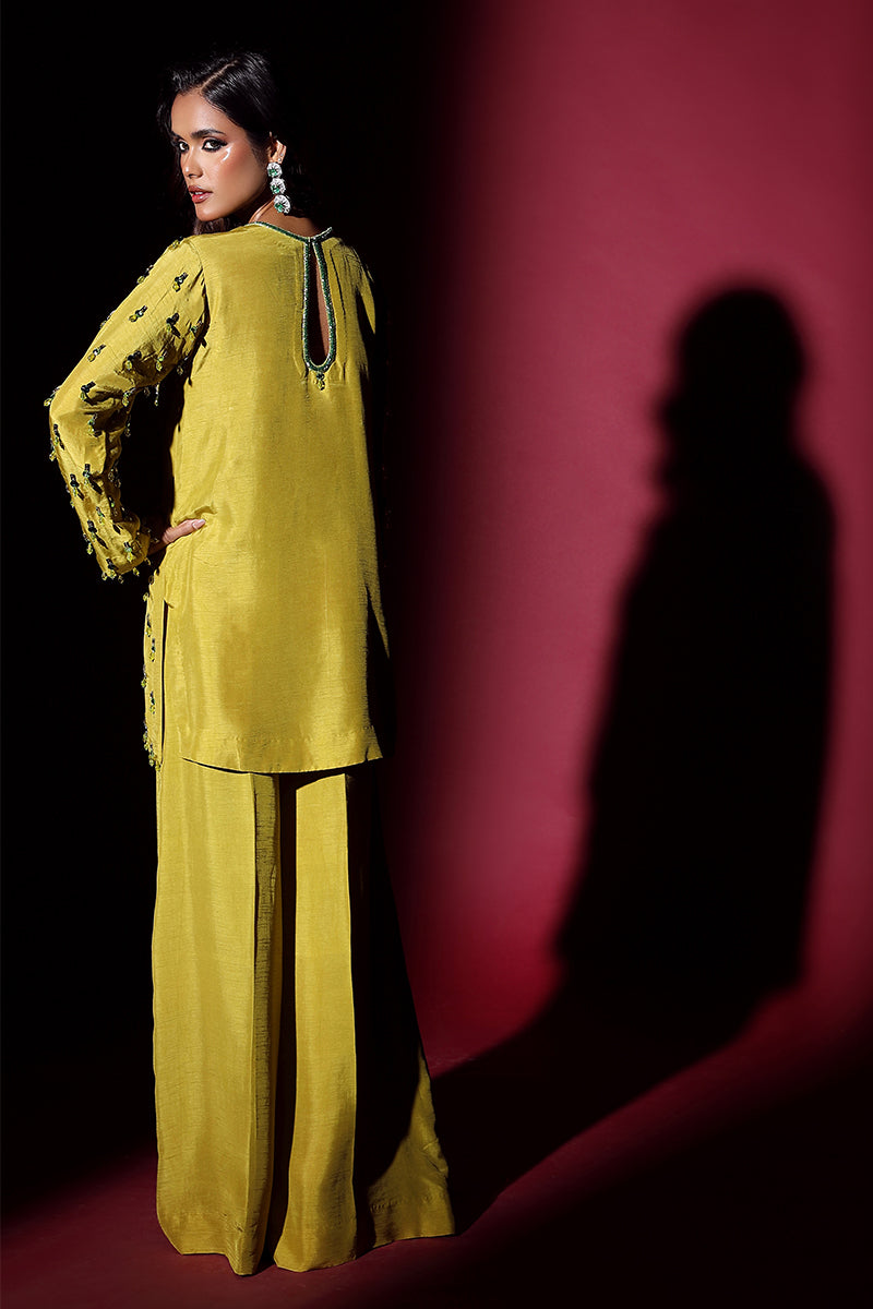 Wardha Saleem | Luxury Pret Fusion Wear | LUXURA (LIME GREEN) CORD-SET (2PC) - House Of Anaya