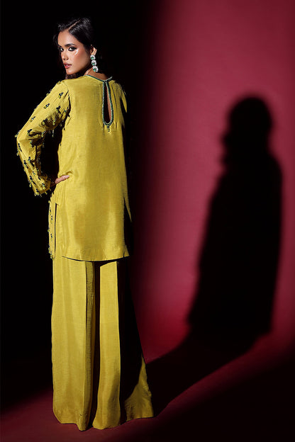 Wardha Saleem | Luxury Pret Fusion Wear | LUXURA (LIME GREEN) CORD-SET (2PC) - House Of Anaya