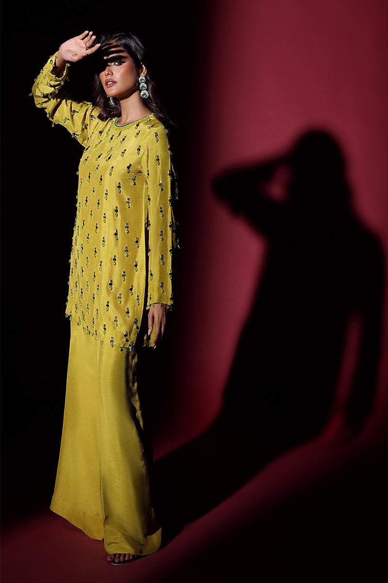 Wardha Saleem | Luxury Pret Fusion Wear | LUXURA (LIME GREEN) CORD-SET (2PC) - House Of Anaya