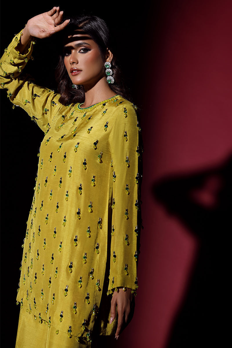 Wardha Saleem | Luxury Pret Fusion Wear | LUXURA (LIME GREEN) CORD-SET (2PC) - House Of Anaya