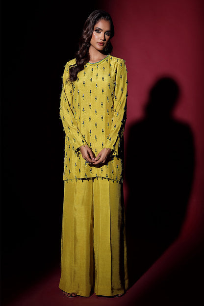 Wardha Saleem | Luxury Pret Fusion Wear | LUXURA (LIME GREEN) CORD-SET (2PC) - House Of Anaya