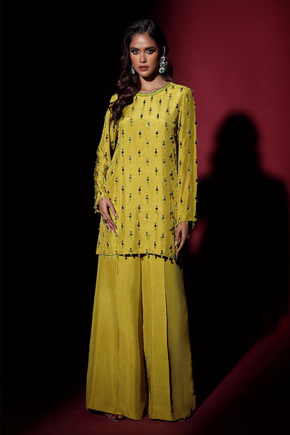 Wardha Saleem | Luxury Pret Fusion Wear | LUXURA (LIME GREEN) CORD-SET (2PC) - House Of Anaya