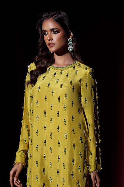 Wardha Saleem | Luxury Pret Fusion Wear | LUXURA (LIME GREEN) CORD-SET (2PC) - House Of Anaya