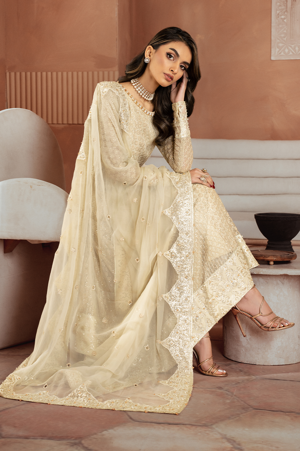 Iznik | Chiffon Kari | ICK-06 Embroidered Chiffon - House Of Anaya