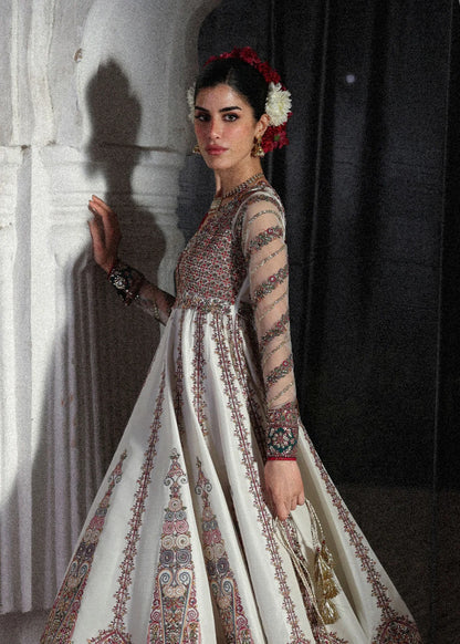 Hussain Rehar Madhu Bala | Ivory Embroidered Panelled Pishwas Festive Set