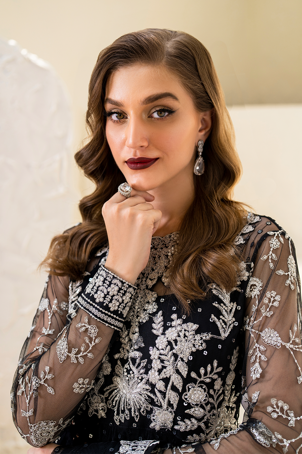 Iznik | Chinnon Chiffon | CC-50 Embroidered Net - House Of Anaya