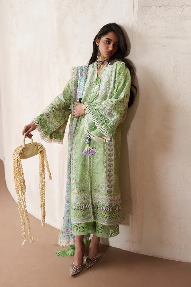Suffuse Naviel | Parrot Green Embroidered Lawn Eid Suit