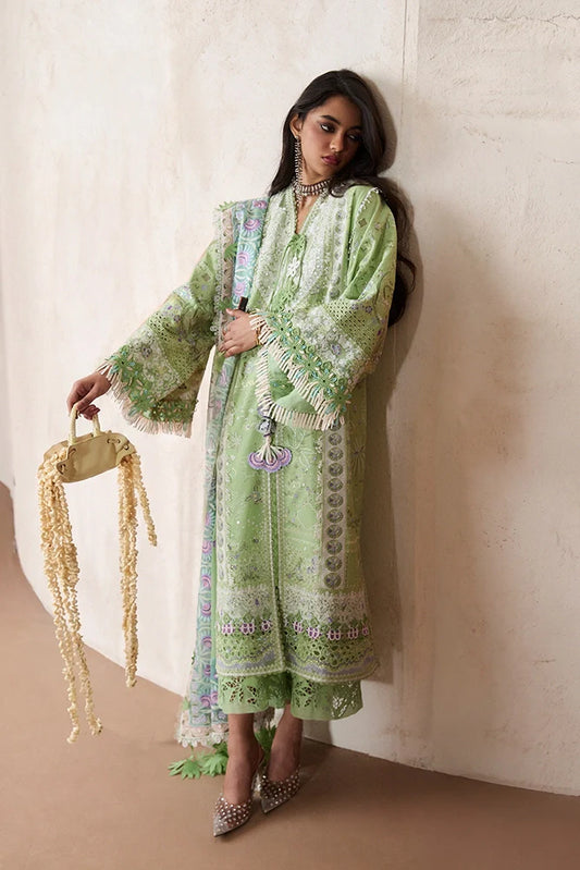 Suffuse Naviel | Parrot Green Embroidered Lawn Eid Suit