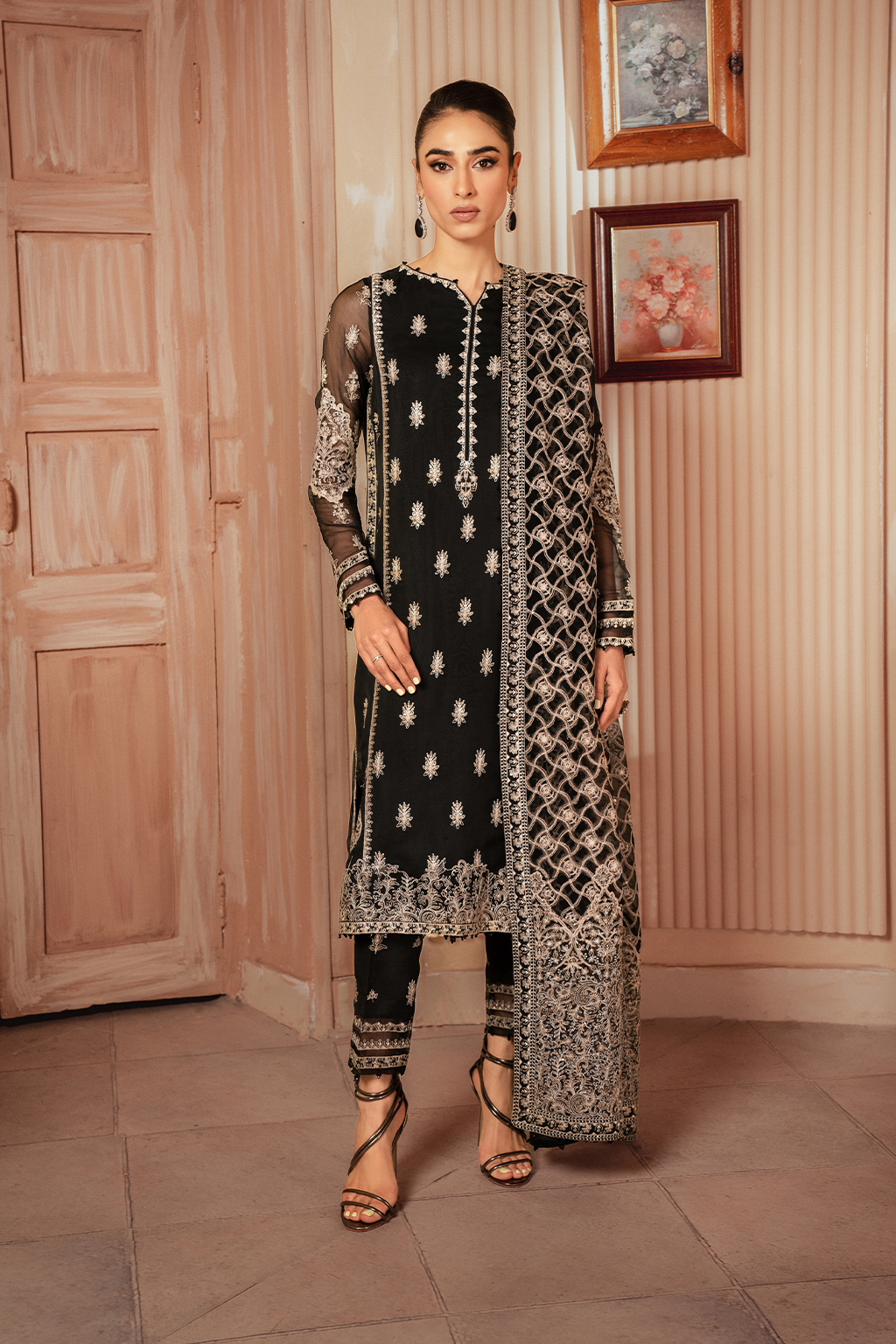 Iznik | Chiffon Kari | ICK-03 Embroidered Chiffon - House Of Anaya