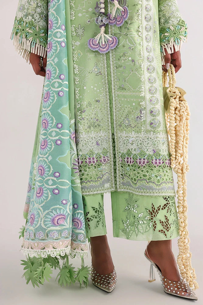 Suffuse Naviel | Parrot Green Embroidered Lawn Eid Suit