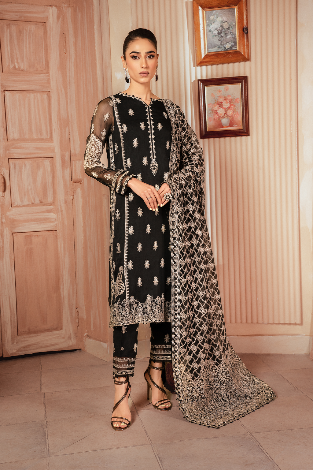 Iznik | Chiffon Kari | ICK-03 Embroidered Chiffon - House Of Anaya