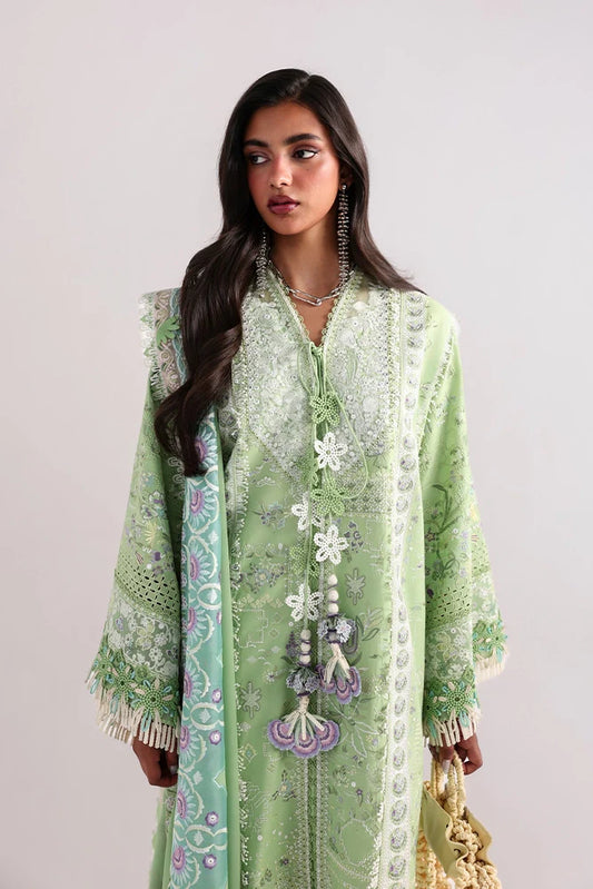Suffuse Naviel | Parrot Green Embroidered Lawn Eid Suit