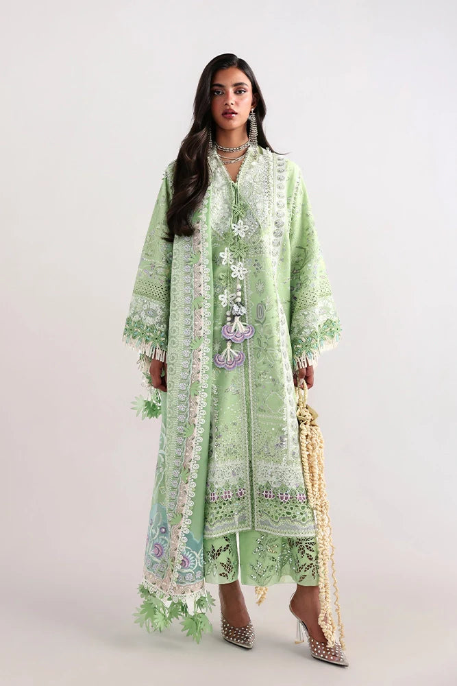 Suffuse Naviel | Parrot Green Embroidered Lawn Eid Suit