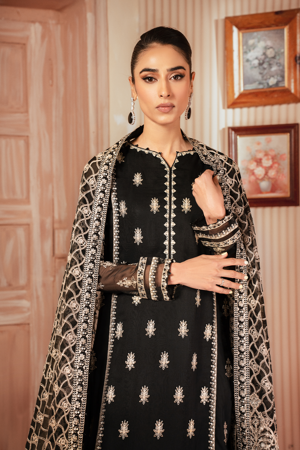 Iznik | Chiffon Kari | ICK-03 Embroidered Chiffon - House Of Anaya