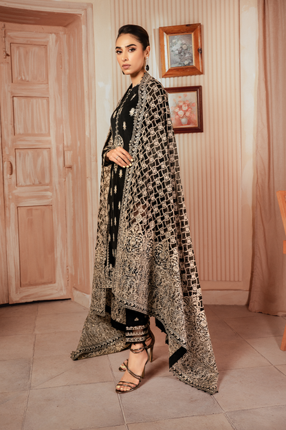 Iznik | Chiffon Kari | ICK-03 Embroidered Chiffon - House Of Anaya
