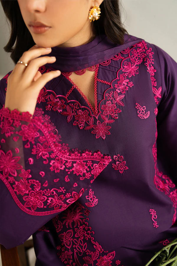Farasha | Summer Weaves Embroidered lawn'26 | Magenta Silk