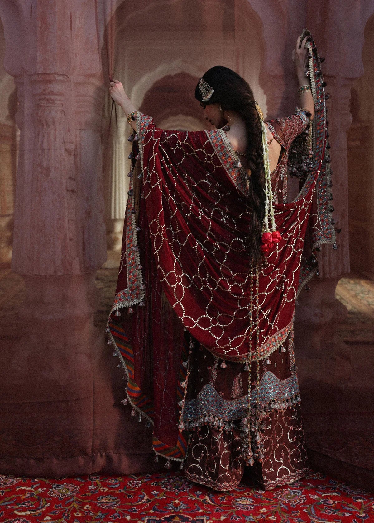 Hussain Rehar Apsara | Brown Embroidered Chiffon Shirt & Trouser Festive Set