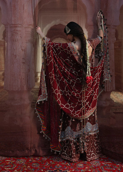 Hussain Rehar Apsara | Brown Embroidered Chiffon Shirt & Trouser Festive Set