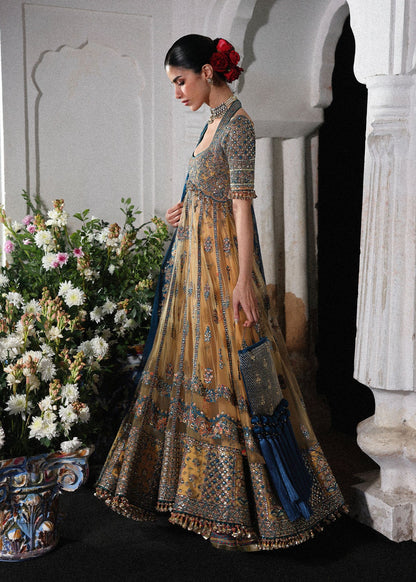 Hussain Rehar Man Jogi | Gold Embroidered Panelled Pishwas & Lehenga Festive Set