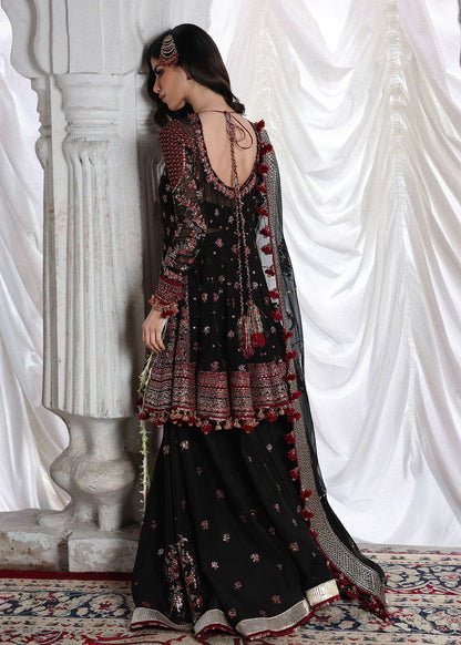 Hussain Rehar Siyara | Black Embroidered Peplum & Sharara Festive Set