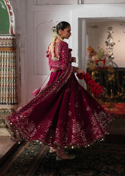 Hussain Rehar Gulpanra | Hot Pink Embroidered Panelled Pishwas & Chooridar Festive Set