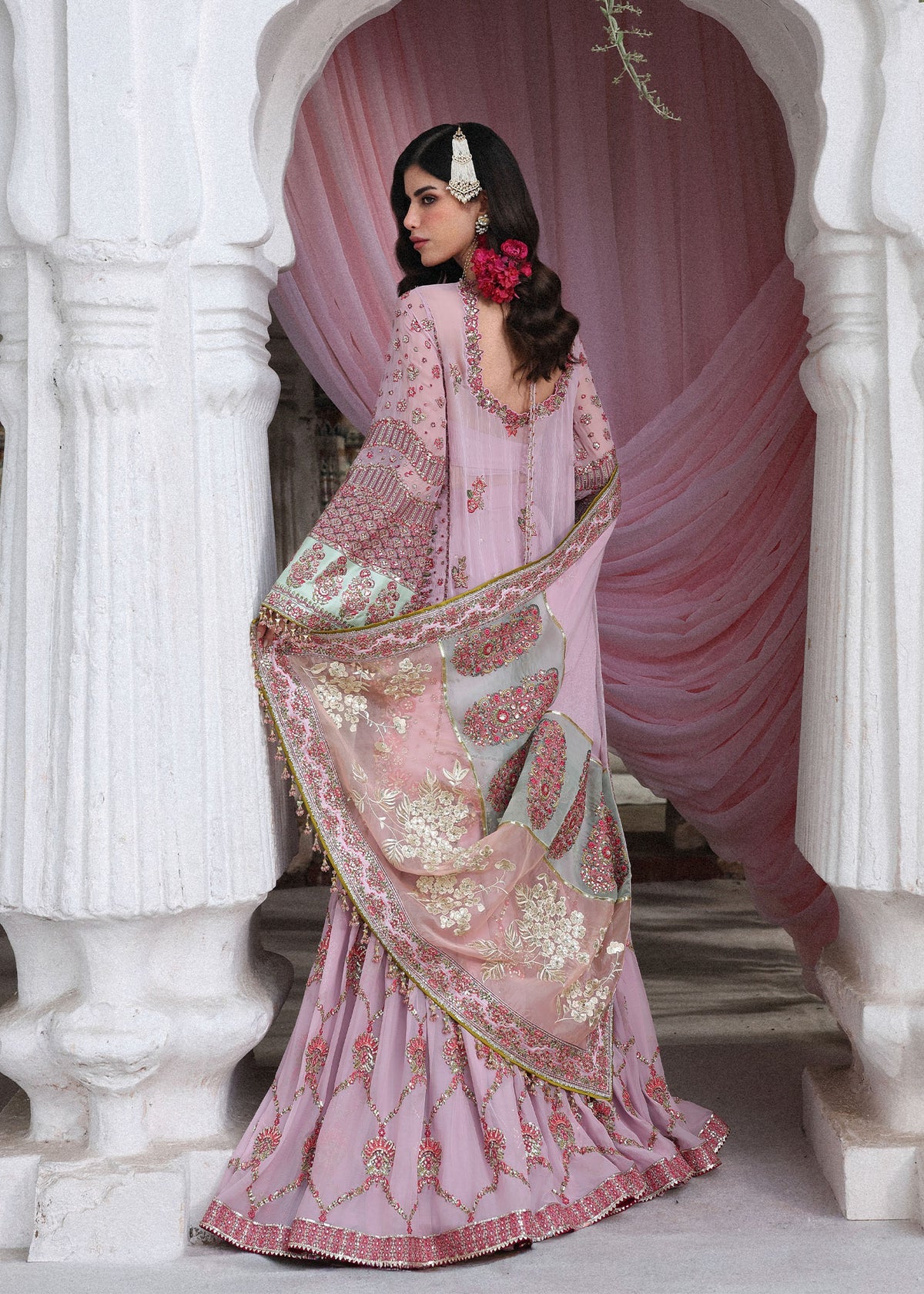 Hussain Rehar Rukhsaar | Lilac Embroidered Short Shirt & Gharara Festive Set