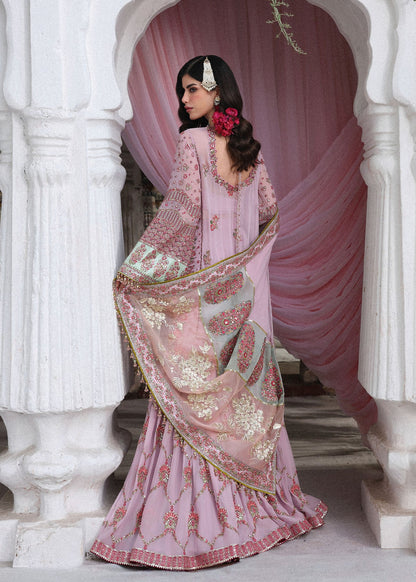 Hussain Rehar Rukhsaar | Lilac Embroidered Short Shirt & Gharara Festive Set