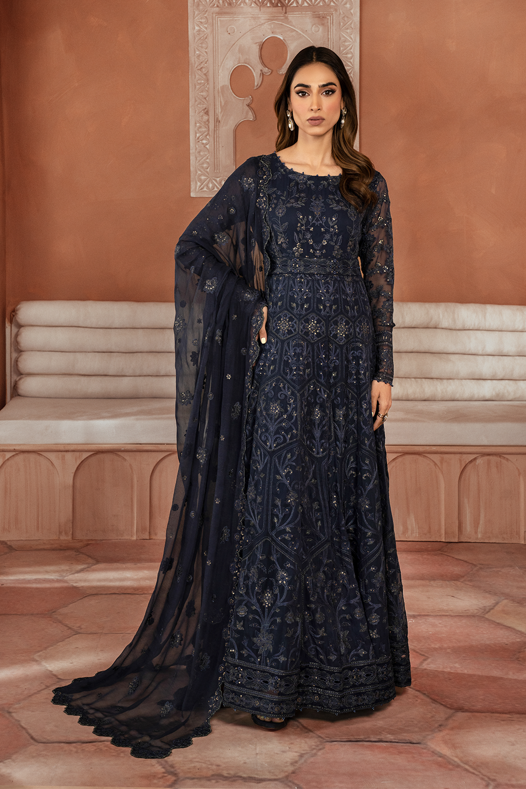 Iznik | Chiffon Kari | ICK-07 Embroidered Chiffon - House Of Anaya