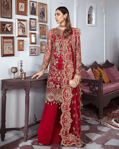 Gulaal - TAMANAH EMBROIDERED NET 3-PIECE SUIT WS-12 - House Of Anaya