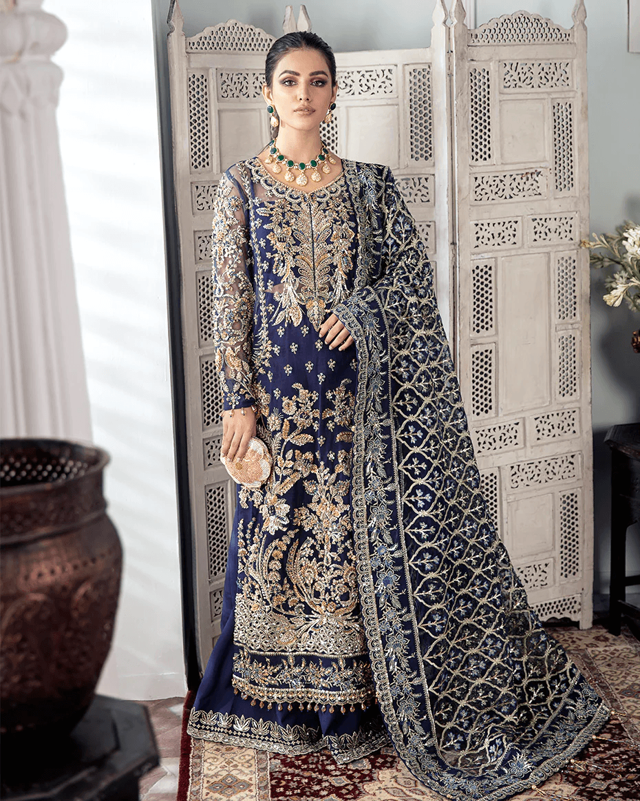 Gulaal - QAYINAAT EMBROIDERED NET 3-PIECE SUIT WS-16 - House Of Anaya