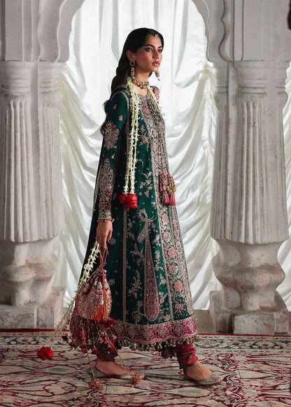Hussain Rehar Morni | Emerald Green Embroidered Five-Panel Shirt & Chooridar Festive Set