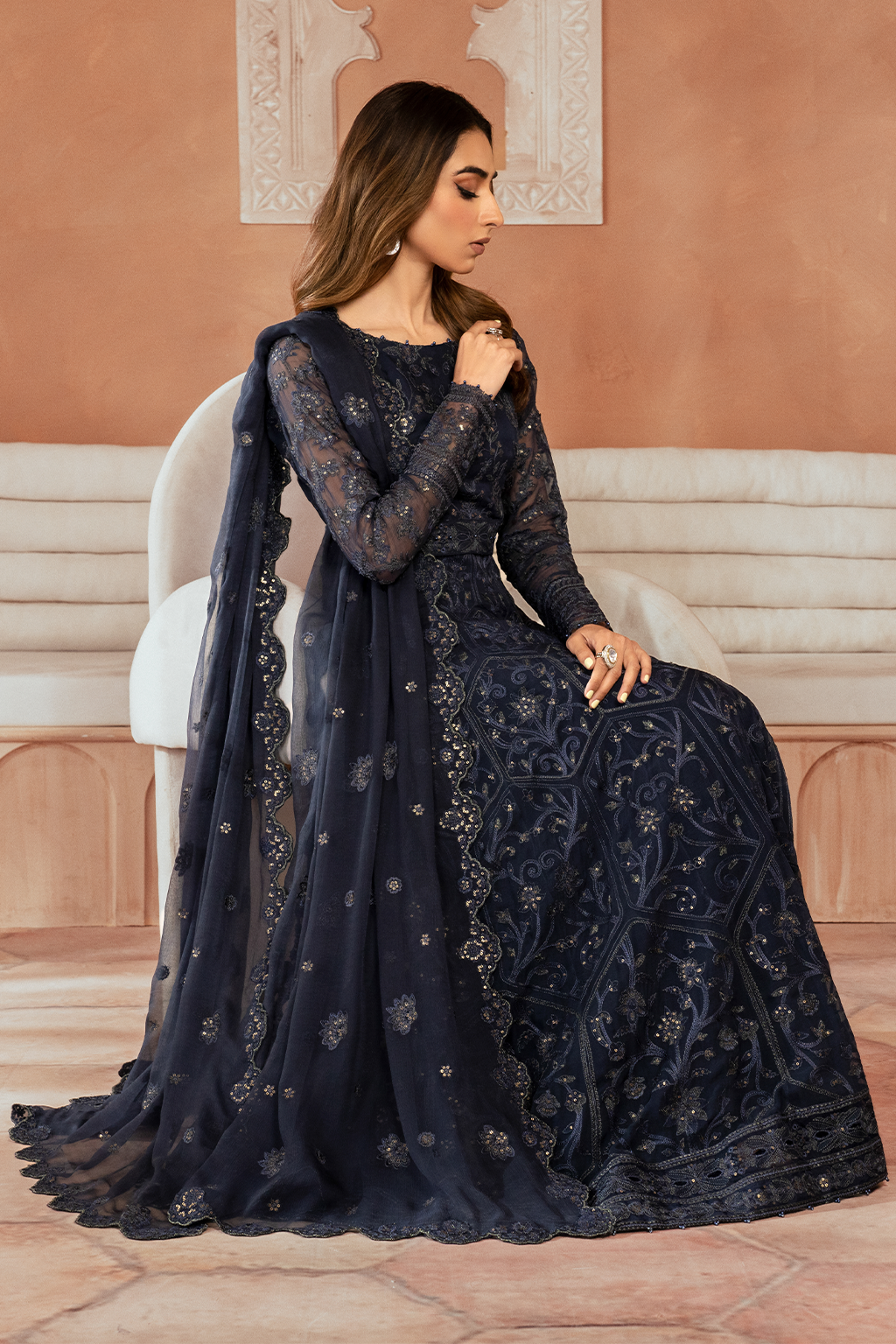 Iznik | Chiffon Kari | ICK-07 Embroidered Chiffon - House Of Anaya