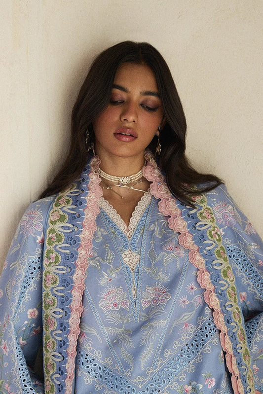 Suffuse Elani | Sky Blue Embroidered Lawn Eid Suit
