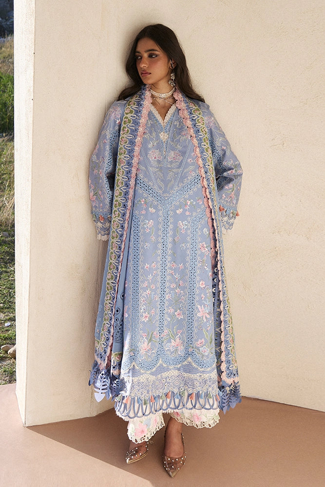 Suffuse Elani | Sky Blue Embroidered Lawn Eid Suit