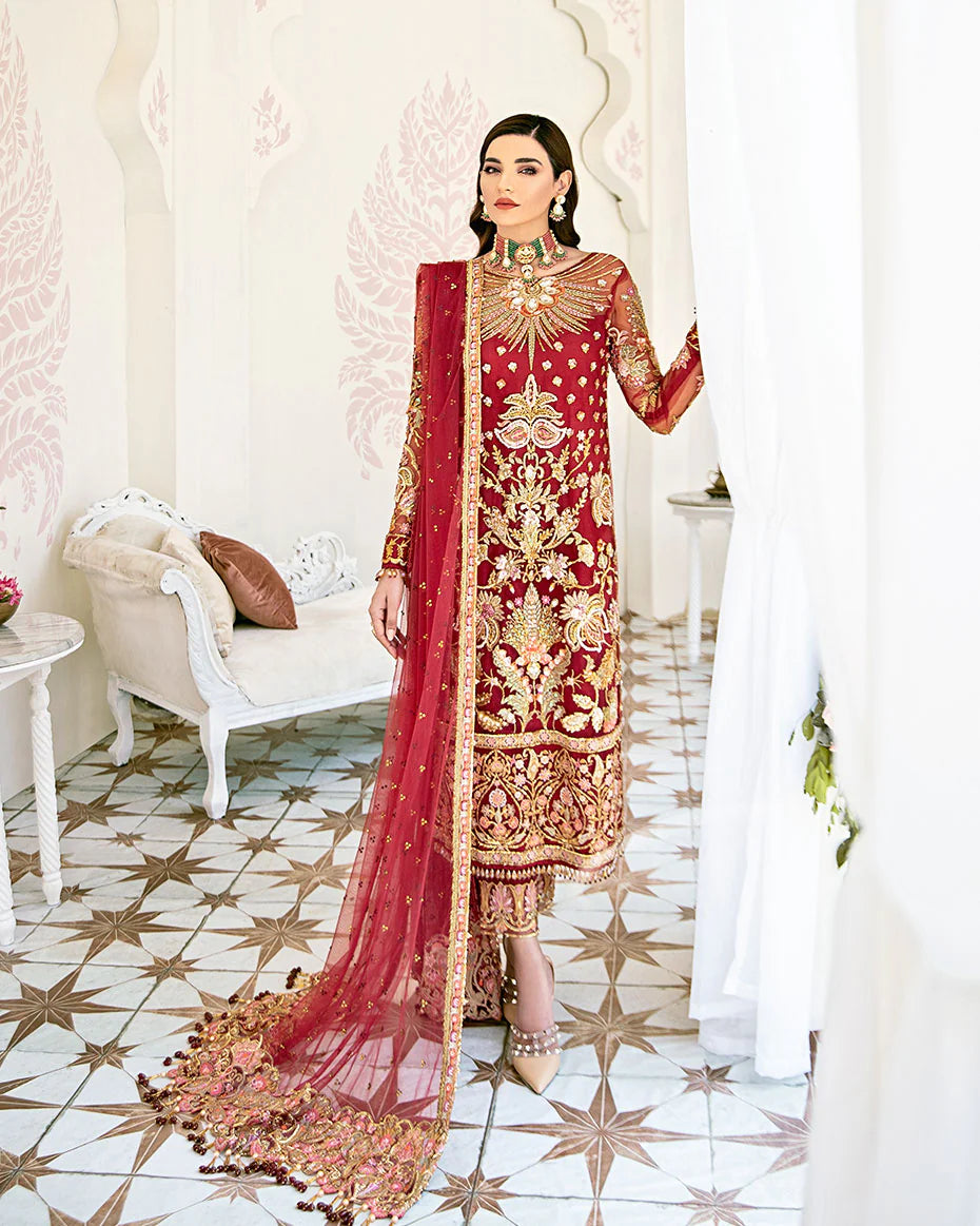 Gulaal | Fleur De Rose | Rouge Embroidered Net 3-Piece Suit WS-06