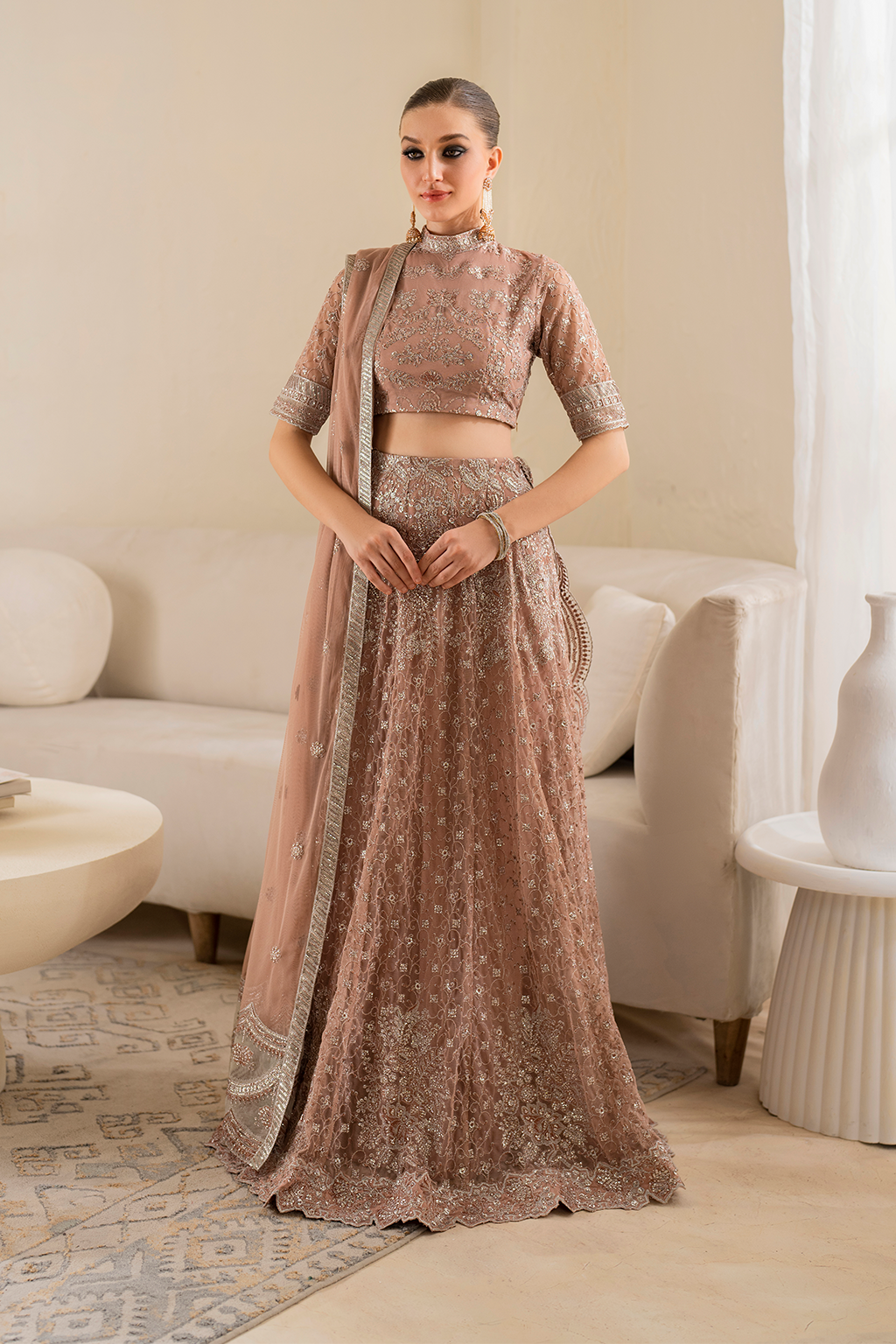 Iznik | Chinnon Chiffon | CC-43 Embroidered Net - House Of Anaya