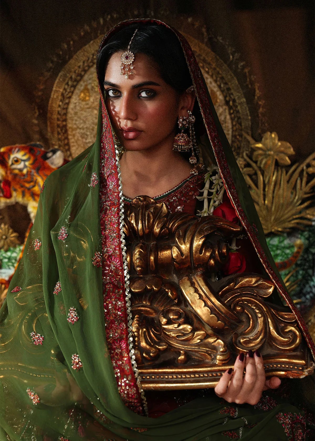 Hussain Rehar Hemali | Rust Embroidered Chiffon Shirt & Sharara Festive Set